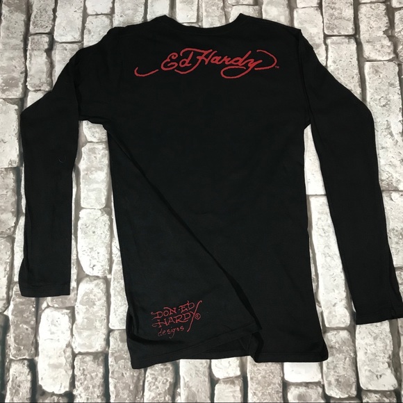 Black Ed Hardy Long Sleeve Tee NWT Death Or Glory - Picture 3 of 5